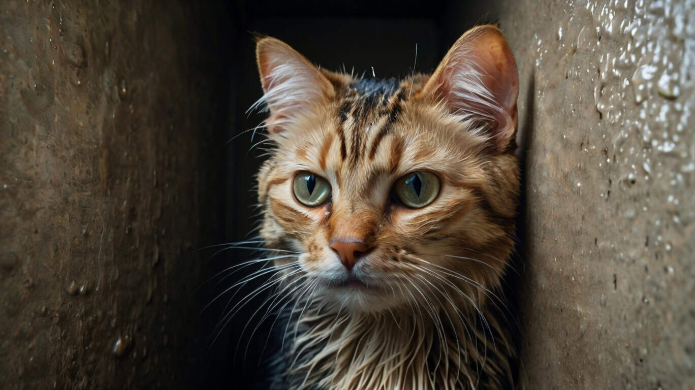 Кошка боится воды.
