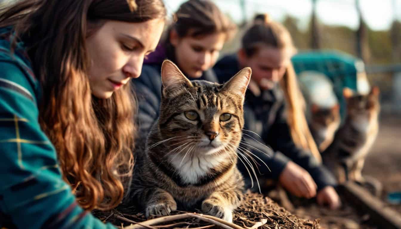 фотография волонтёров, которые ухаживают за кошками в приюте