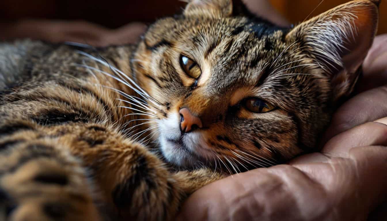 Кошка, получающая ласку от хозяина