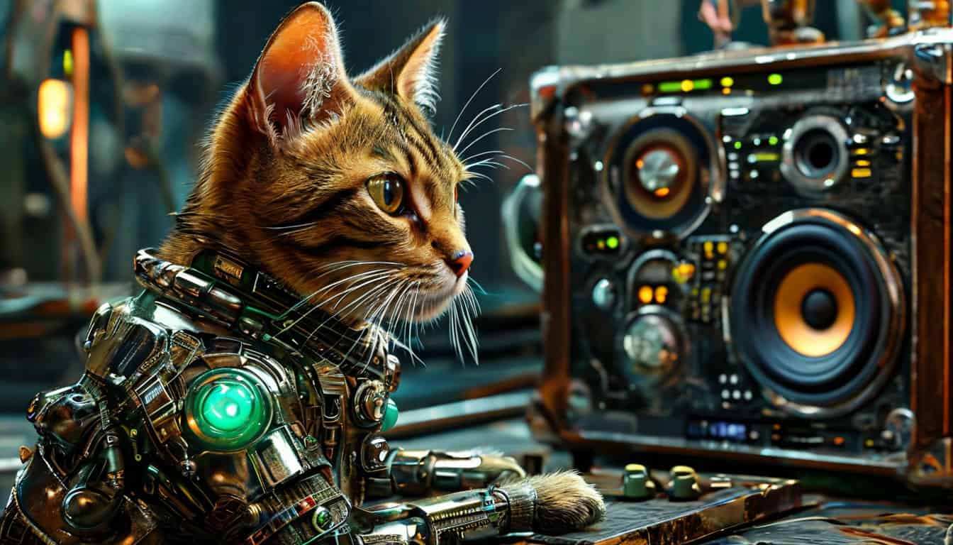 Кошка и музыкальная колонка