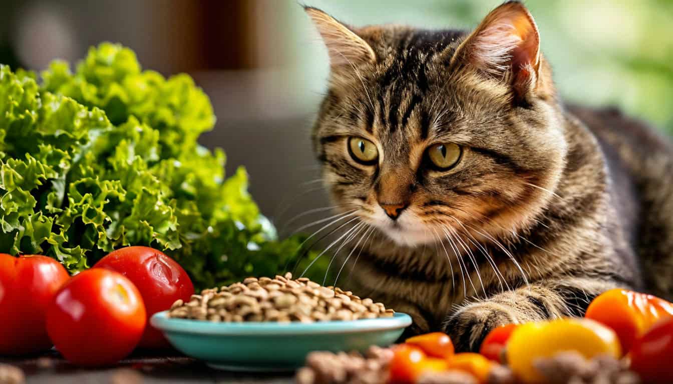 фотография беременной кошки, которая ест из миски с полезными продуктами