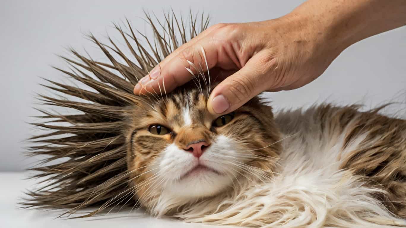 Кошка, которую расчесывают щеткой