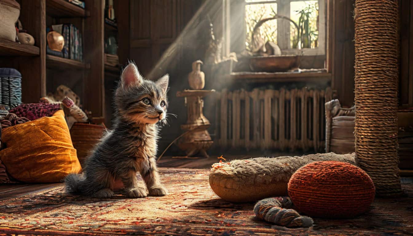 Игровая зона в помещении с безопасными игрушками для вашего питомца. Обеспечьте ему радость и безопасность игр дома!