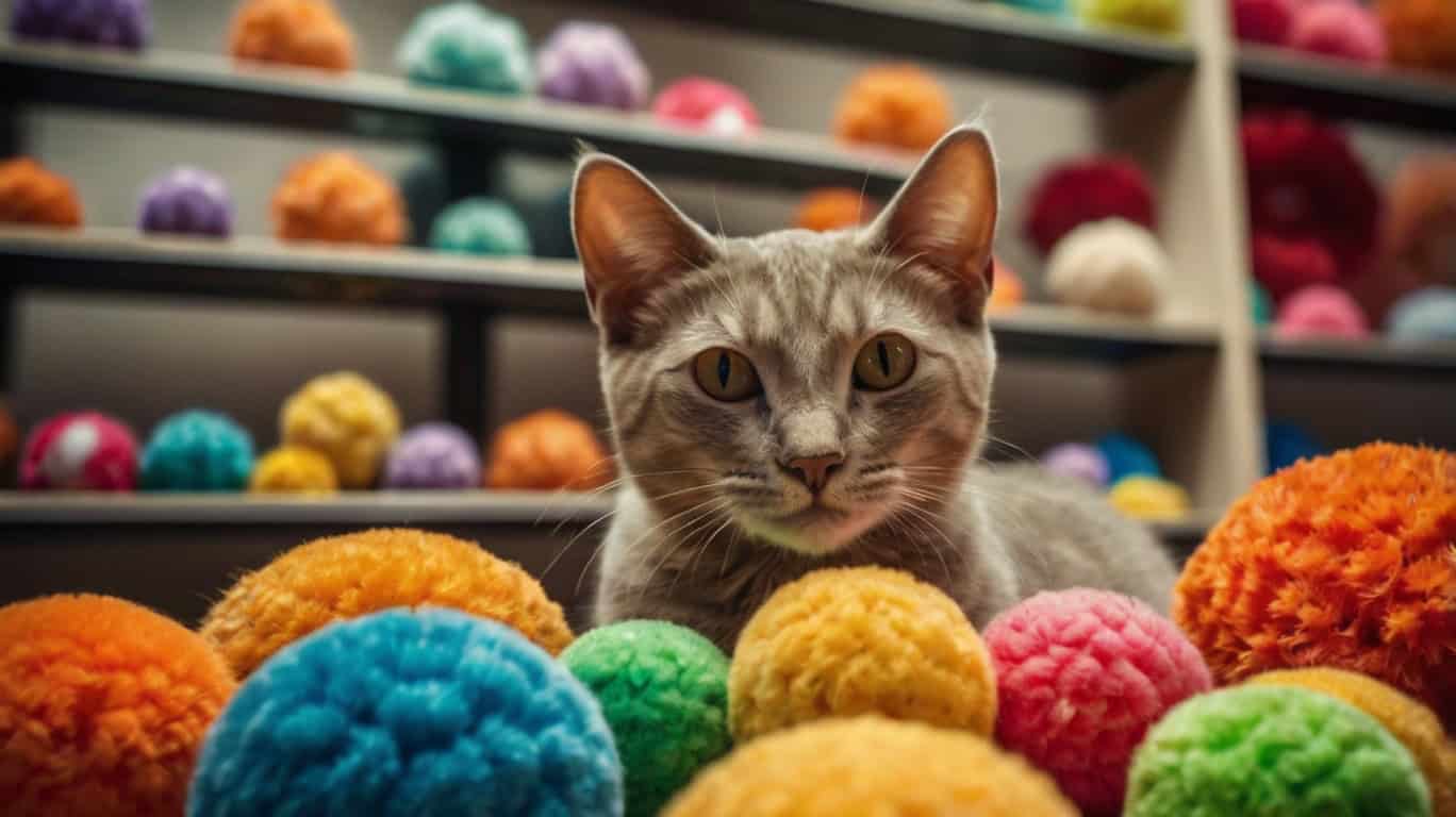 Разнообразие игрушек для кошек в зоомагазине