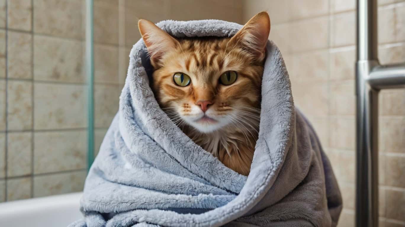 Приучение кошки к купанию: сушка после купания