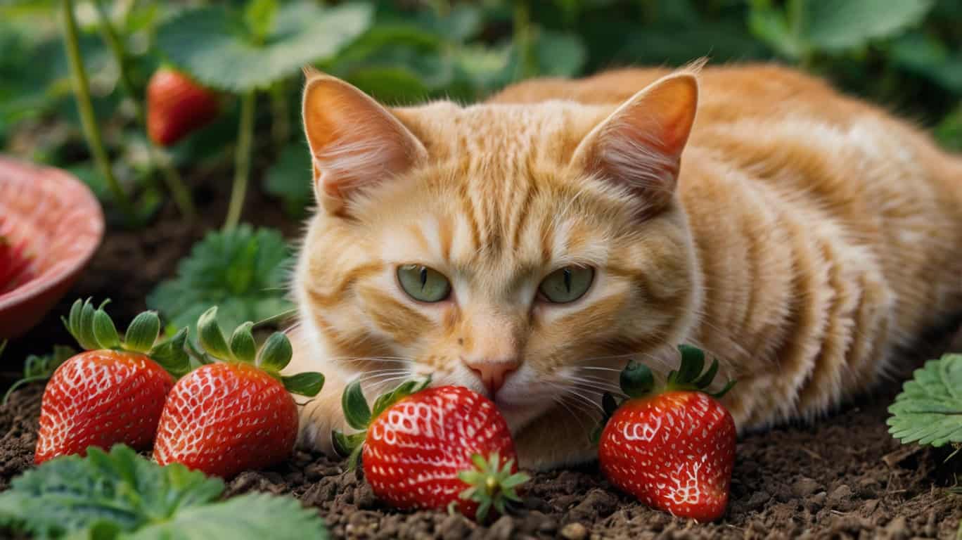 Питомцы и грядки: кошка и клубника
