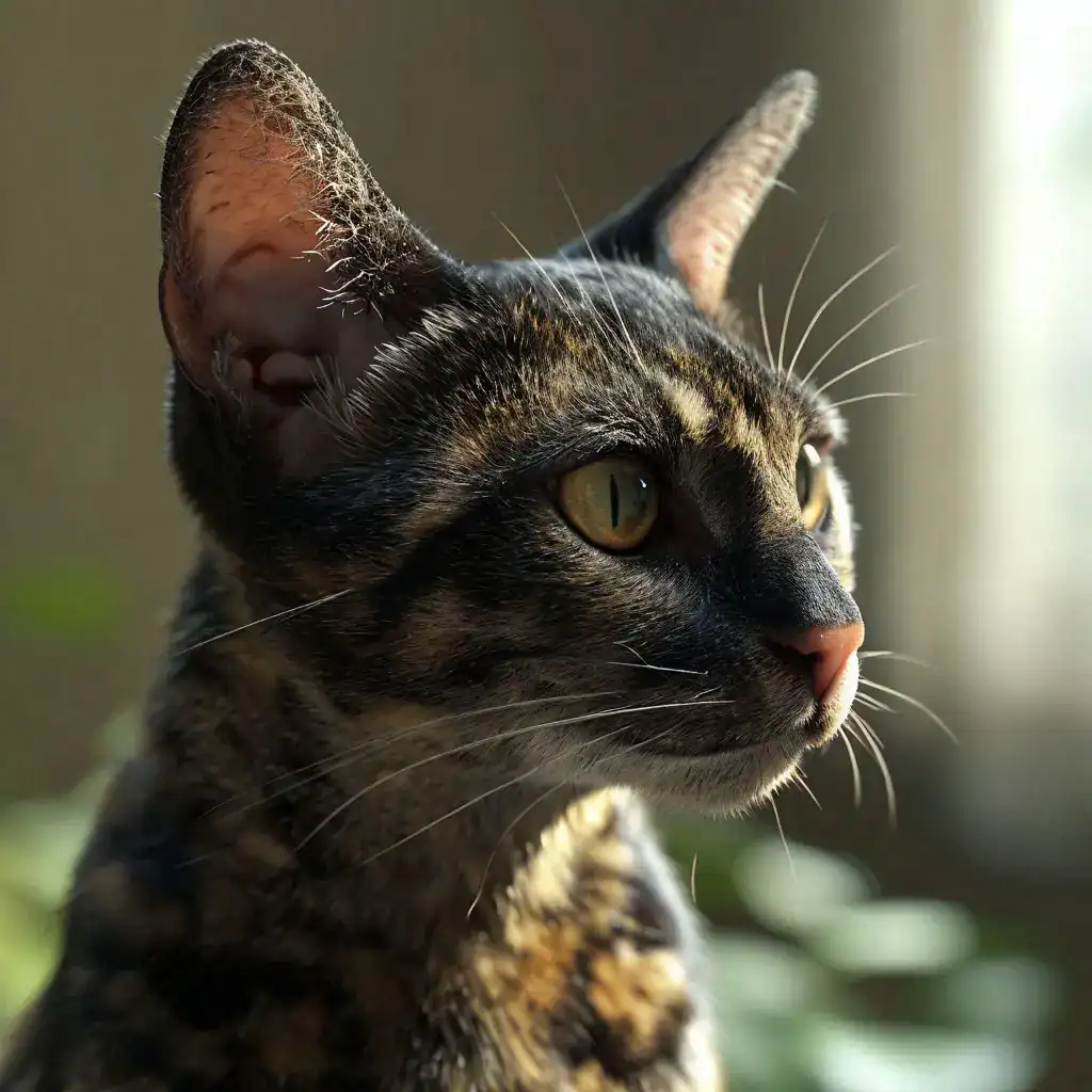 Какие бывают окрасы ориентальных кошек — Черепаховый (Tortoiseshell): фотография ориентальной кошки черепахового окраса у окна