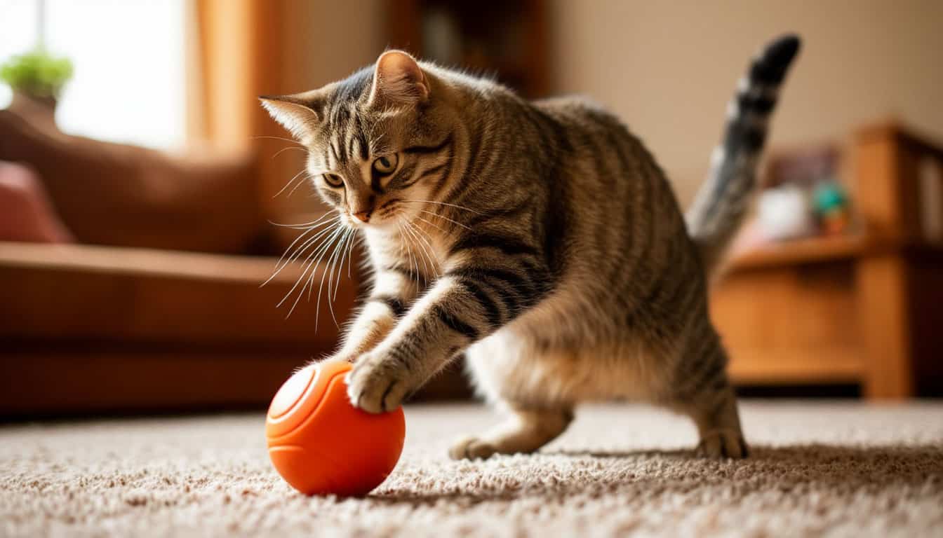 кошка играет с игрушкой, мысли кошек без хозяина