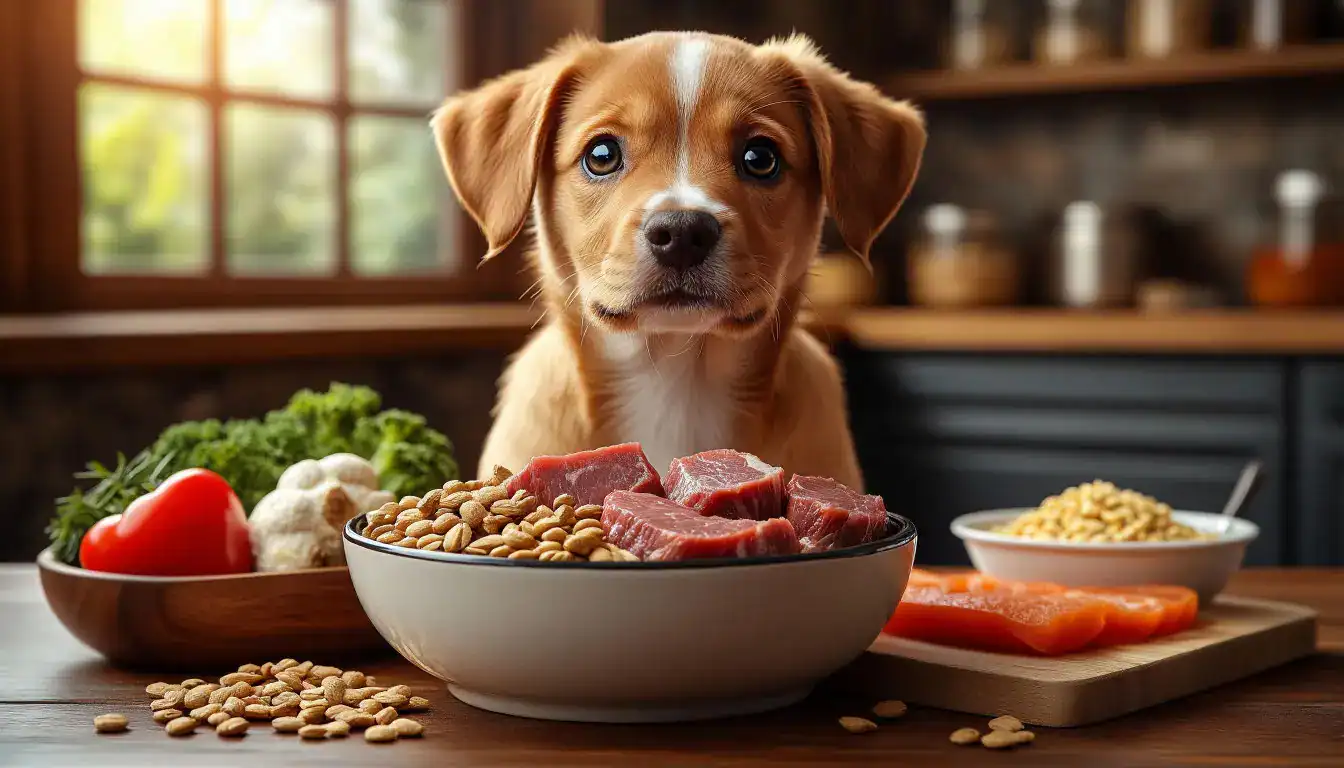 Первое меню для щенка: основные продукты в миске