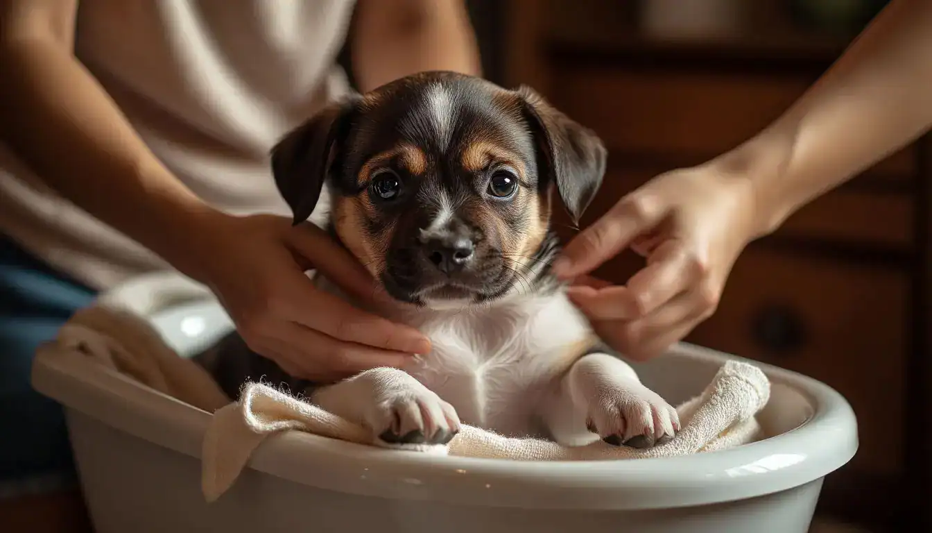 Уход за Новорождёнными Щенками: Массаж влажной салфеткой.