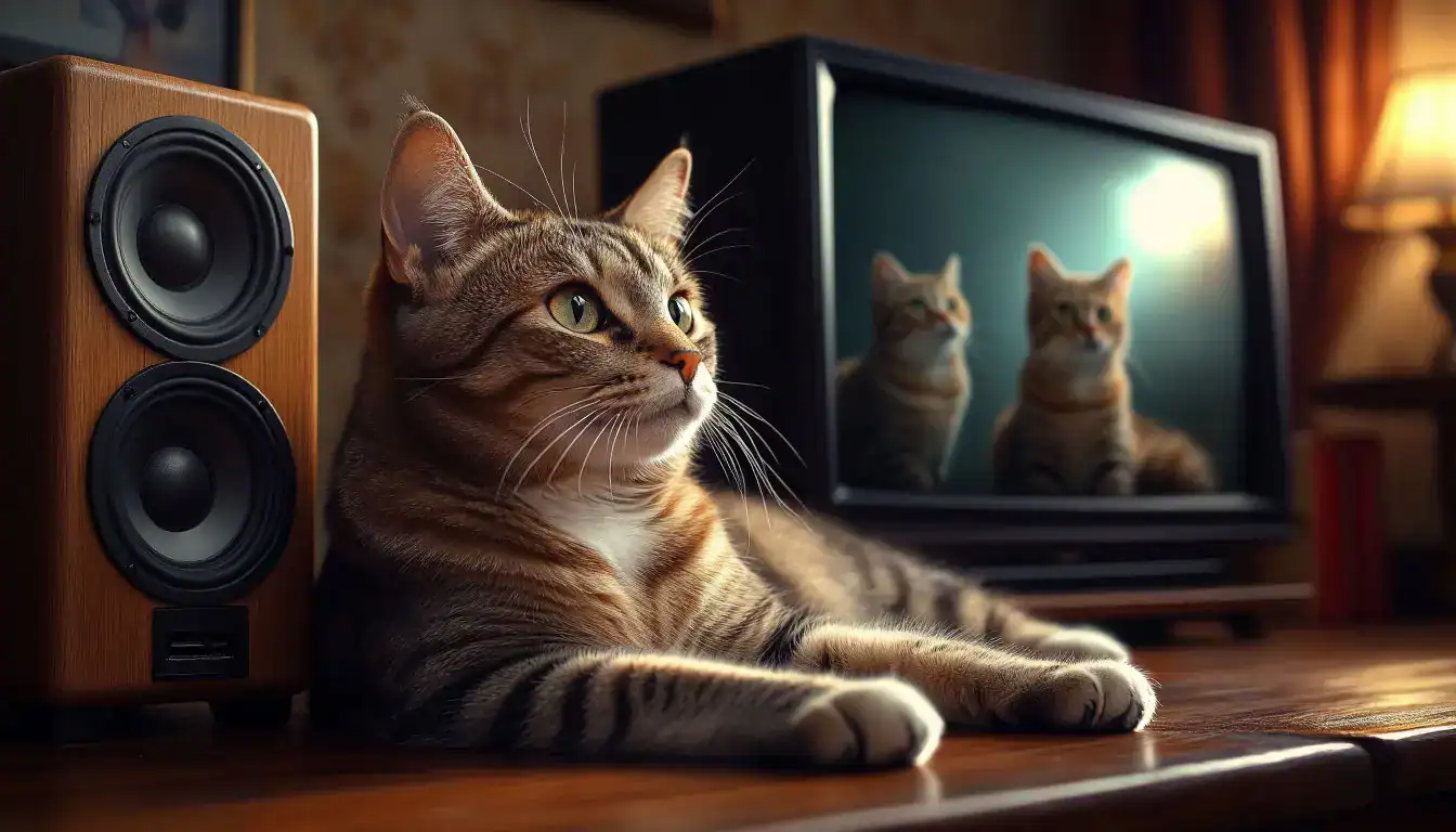 Интерес кошек к телевизору: кошка прислушивается к звукам