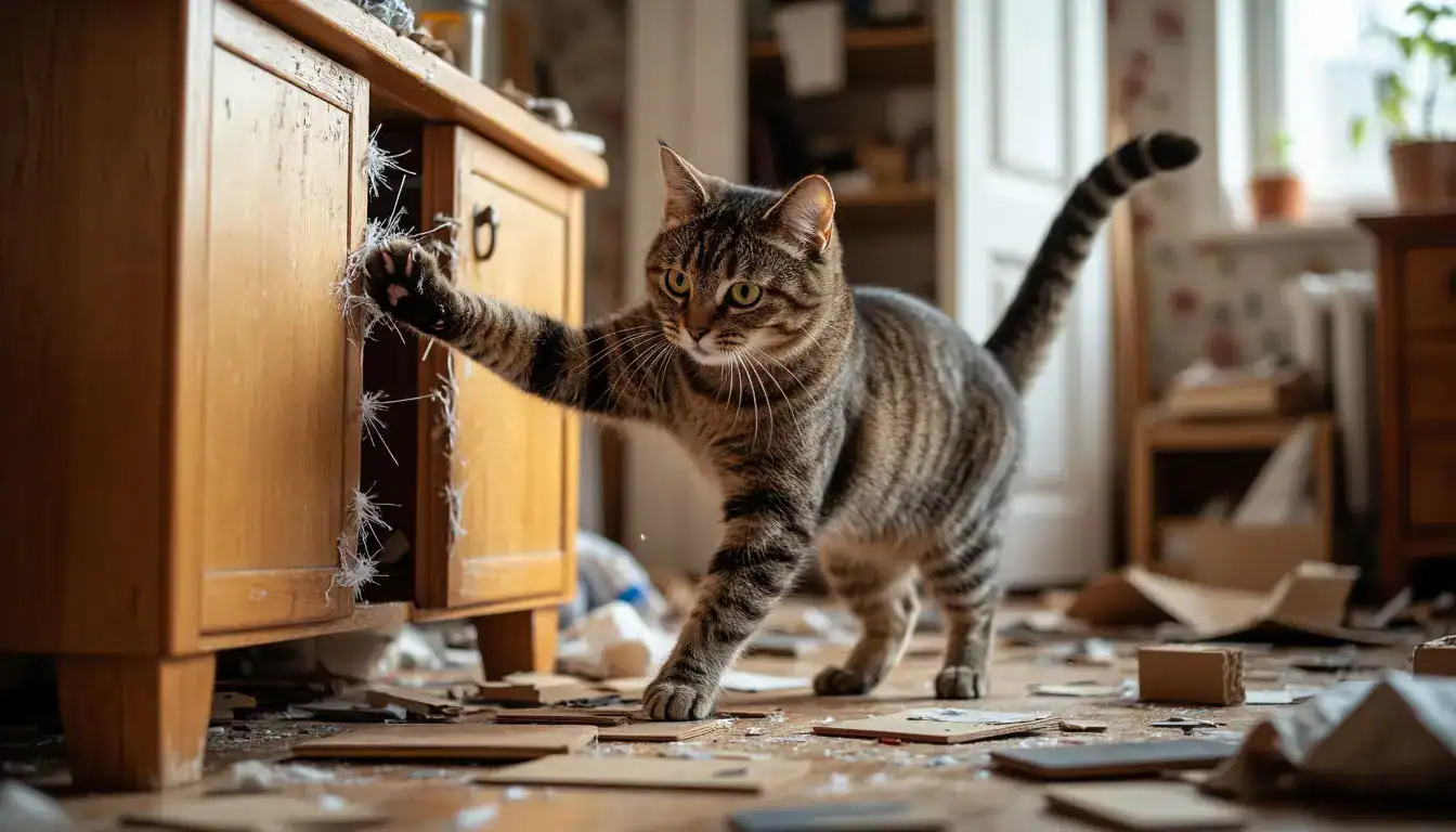 Агрессия кошек: причины и решение — кошка царапает мебель