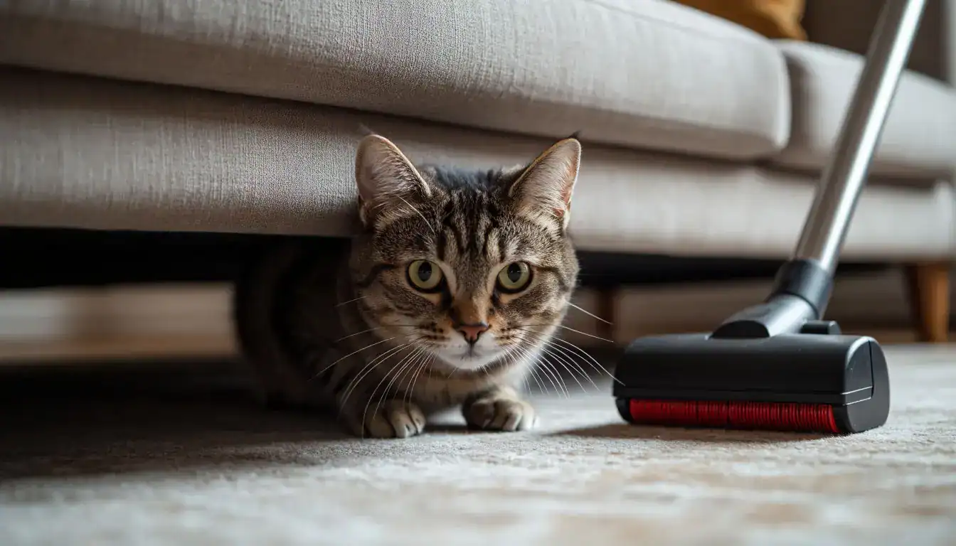 Агрессия кошек: причины и решение — кошка прячется от шума