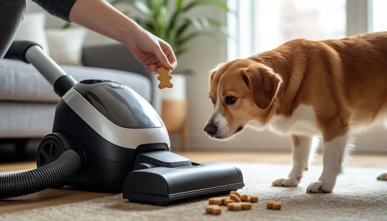 Приучение питомца к пылесосу с помощью лакомства
