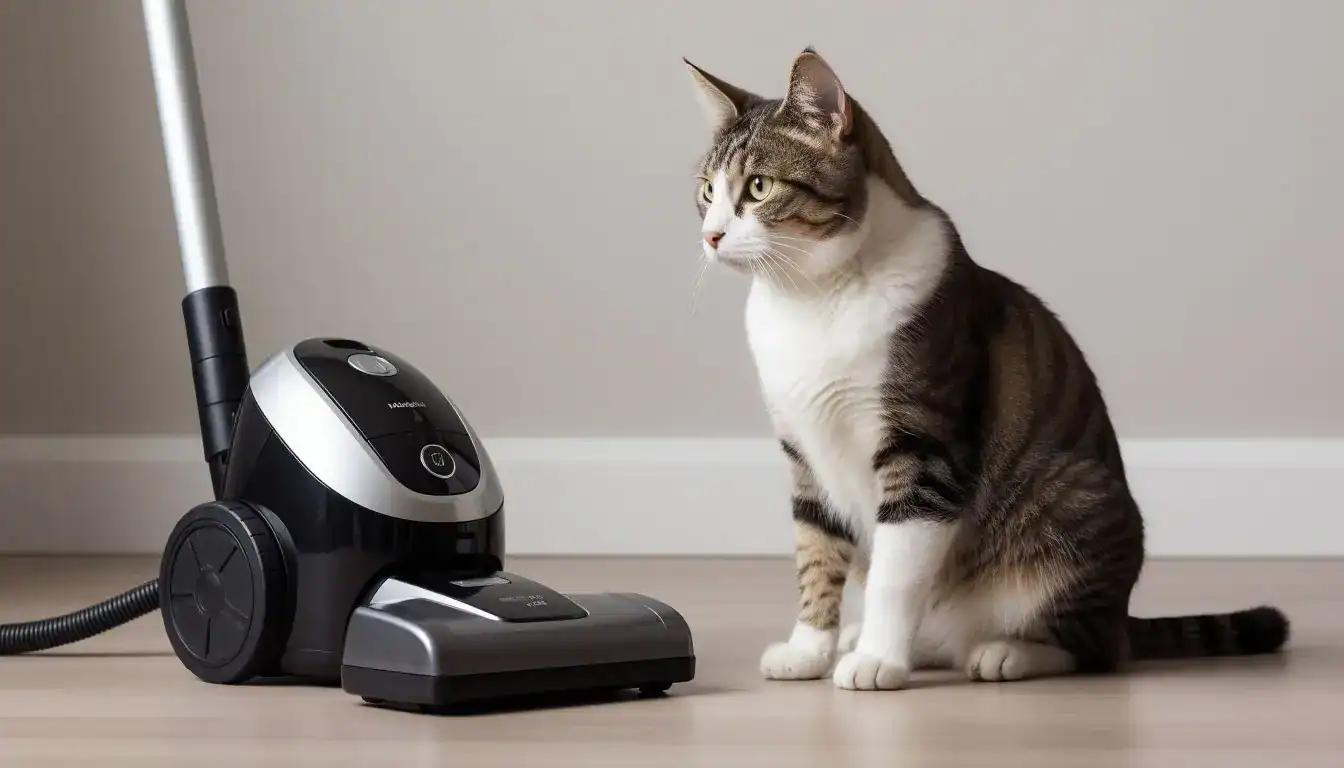 Приучение питомца к пылесосу: питомец спокойно реагирует на работу устройства