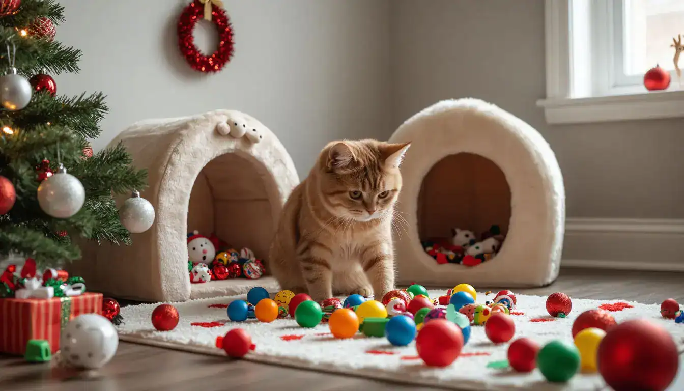 Безопасный новогодний декор с питомцем: уголок для игр отвлекает внимание животного