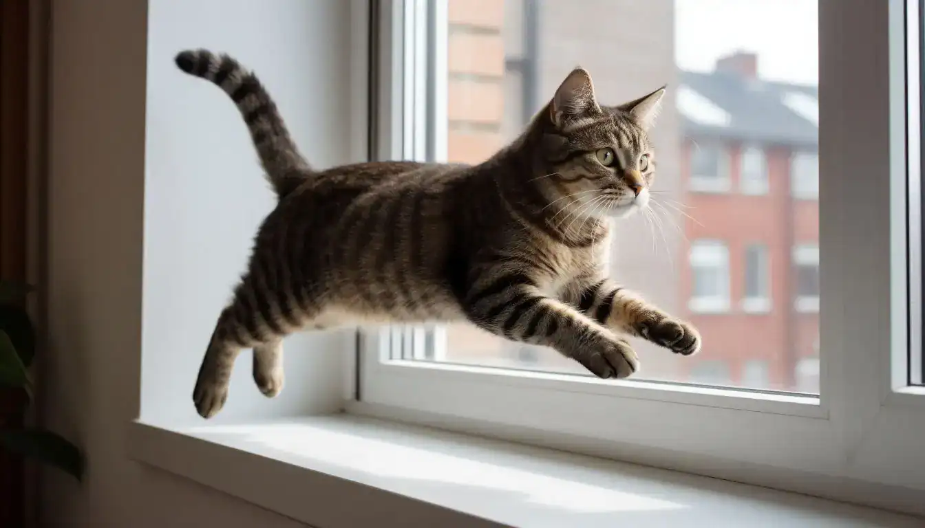 Сверхспособности домашних кошек: ловкий прыжок на высоту
