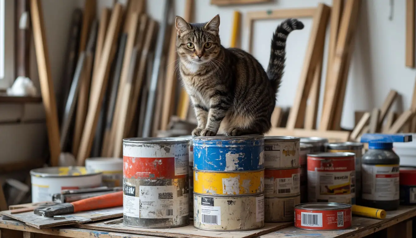 Ремонт с домашними питомцами: кот среди строительных материалов