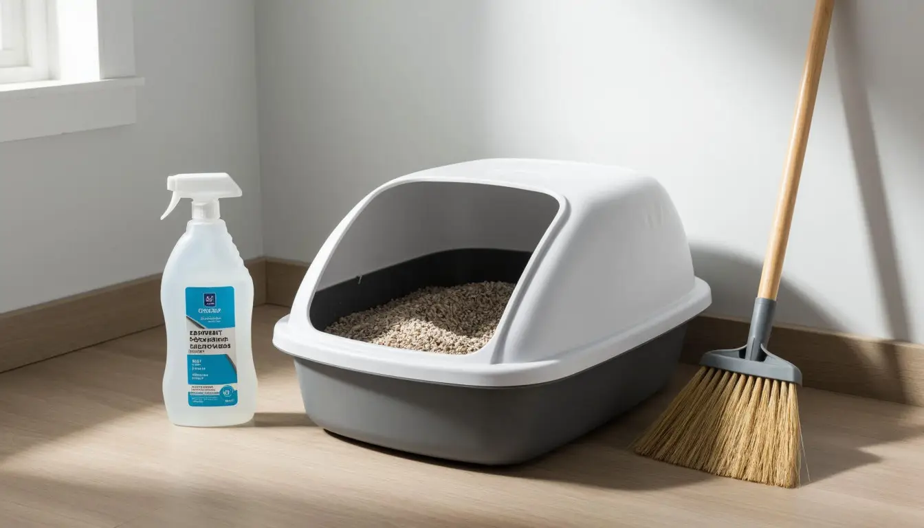 Устранение запаха кошачьего лотка: чистый лоток и средства для уборки
