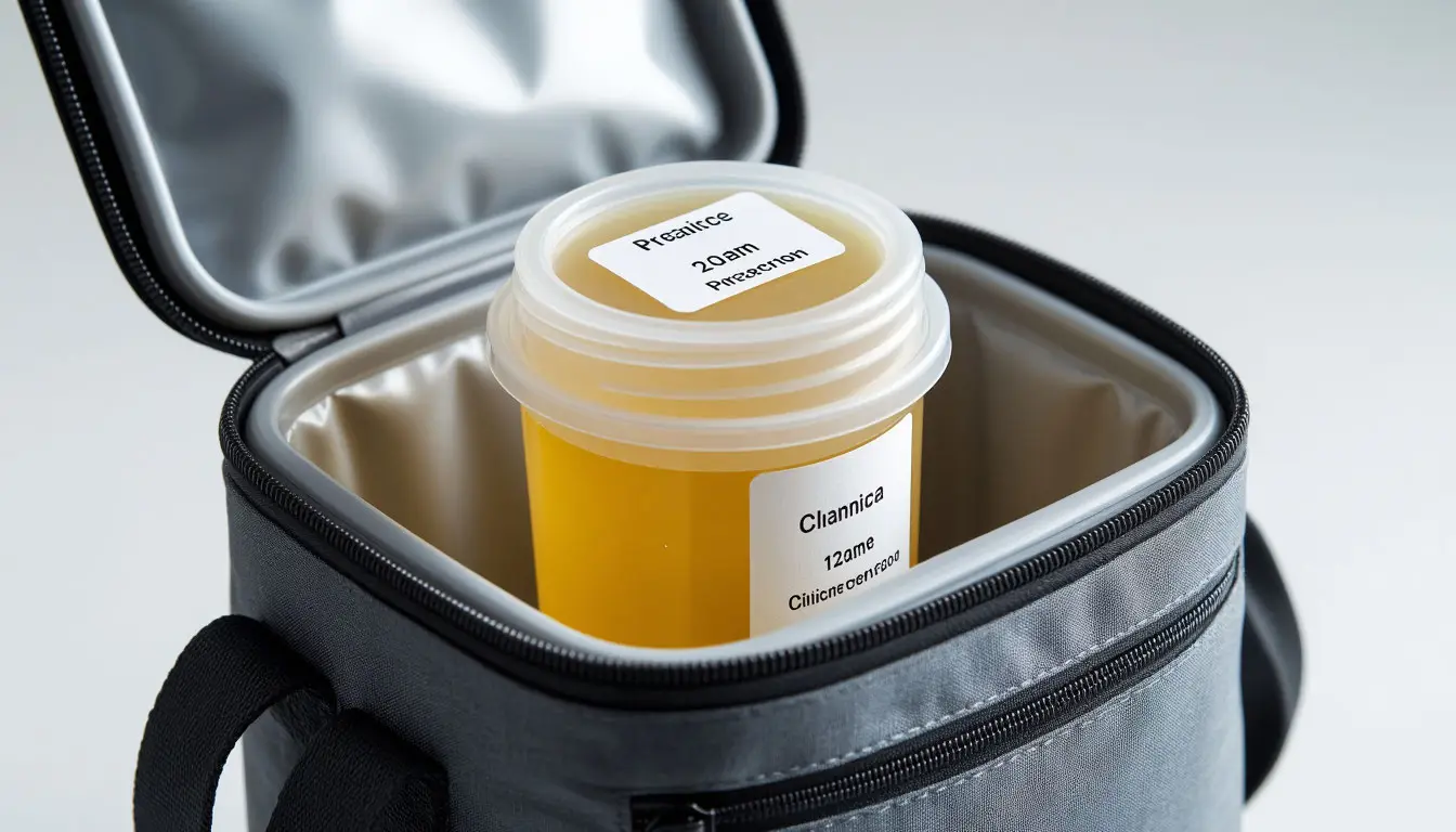 Собрать мочу собаки и правильно транспортировать: контейнер в термосумке с пометкой