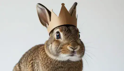 Кролик Цезарь в картонной короне — пример забавной клички питомца