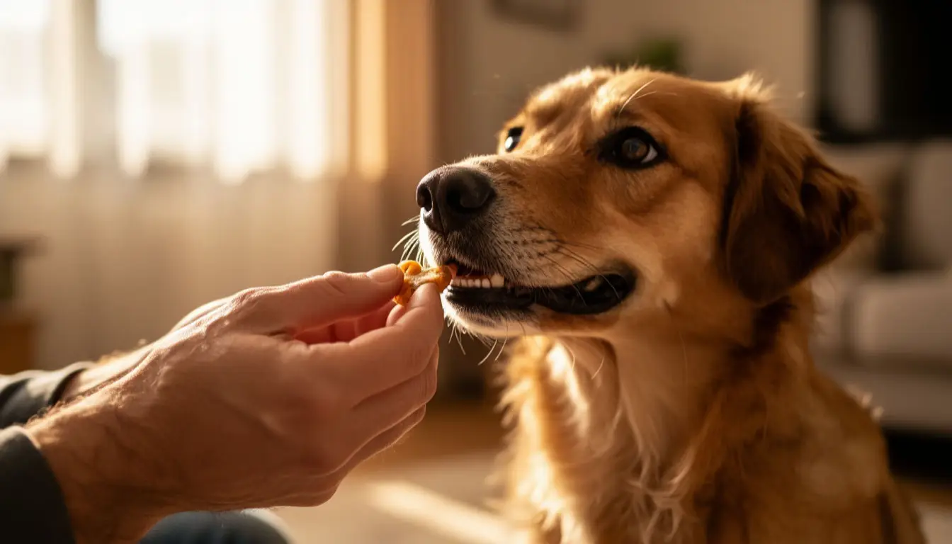 Правильно хвалить собаку можно с помощью лакомства