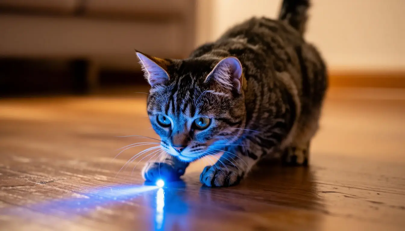 Необычные повадки питомцев: кошка охотится за лазерной указкой