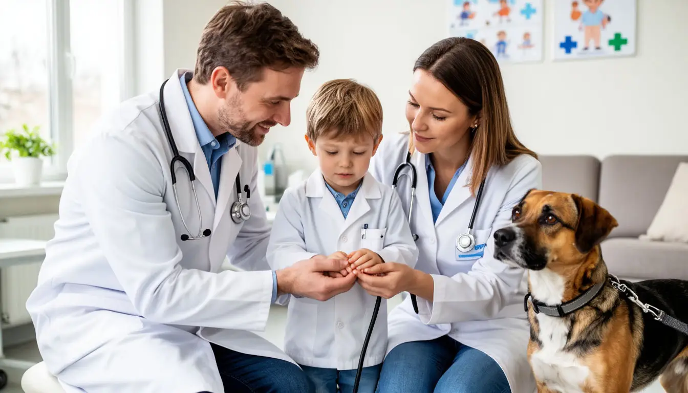 Врач оценивает последствия укуса собаки у ребёнка