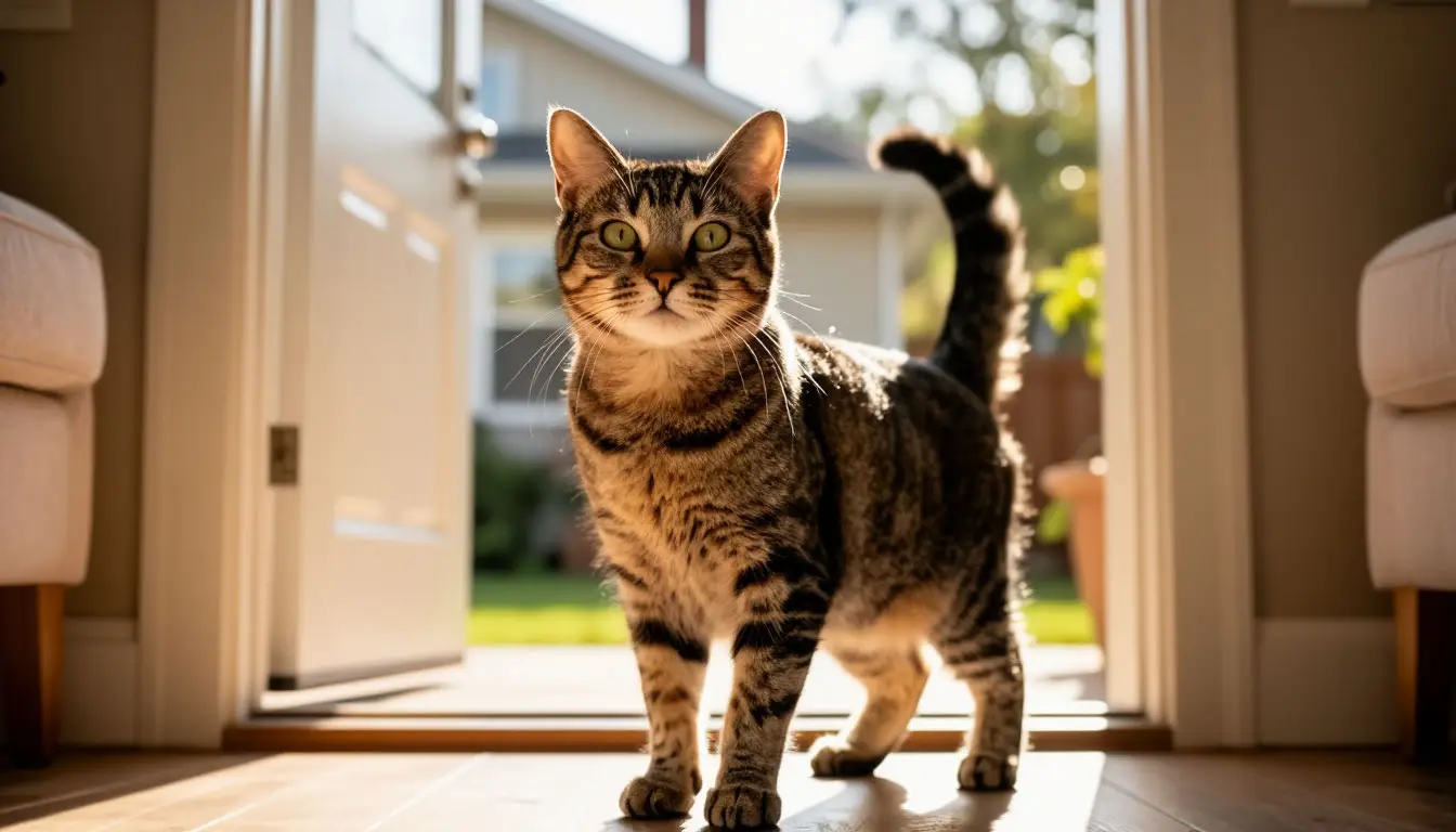 Тайный язык хвоста: кот приветствует хозяина поднятым хвостом