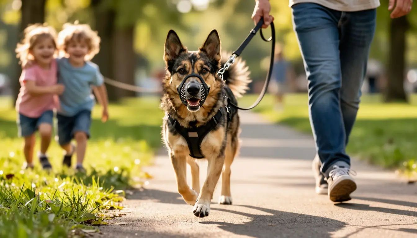 Меры безопасности: собака в наморднике во время прогулки
