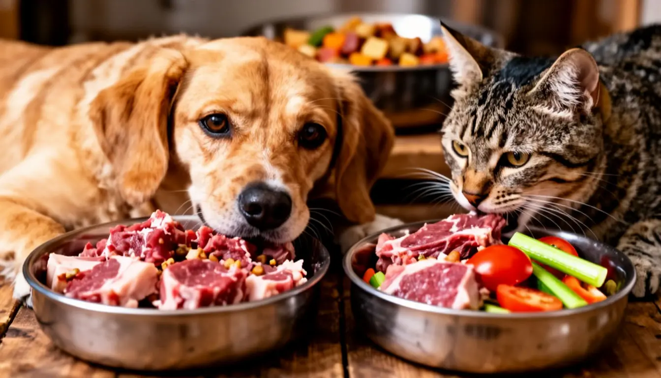 Плюсы и минусы сыроедения для питомцев: собака и кошка едят сырую пищу