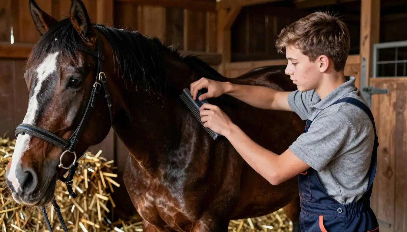 Лошадиная сила в душе: волонтер помогает в уходе за лошадью, чистка как способ построения связи.
