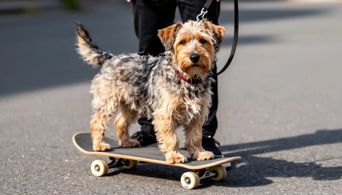 Собака на скейте: первый шаг с поддержкой хозяина