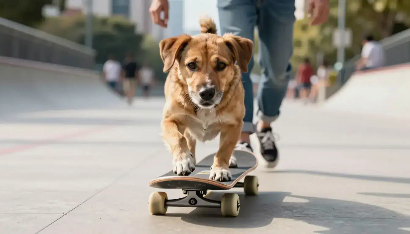 Собака на скейте: первые робкие движения вперёд