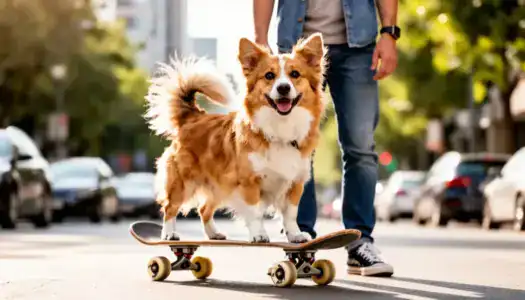 Собака на скейте: счастливый питомец покоряет асфальт