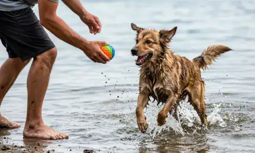 Приучение собаки к воде через игру с игрушкой